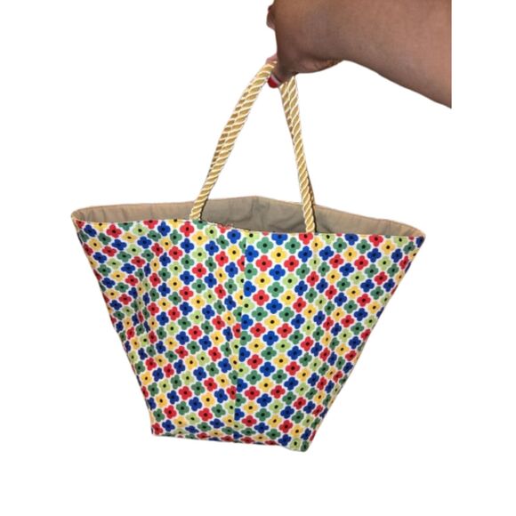 Handmade Reversible Tote Bag – Tan & Floral Print, 12" x 17.5" - Picture 2 of 5